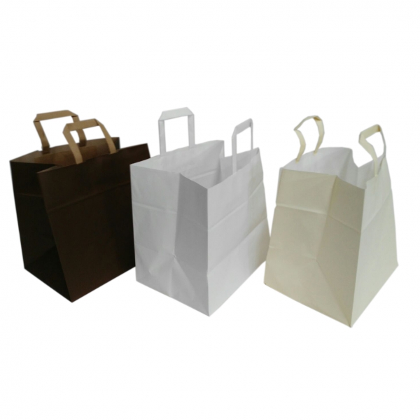 Bolsas de papel con asa plana para pastelerias